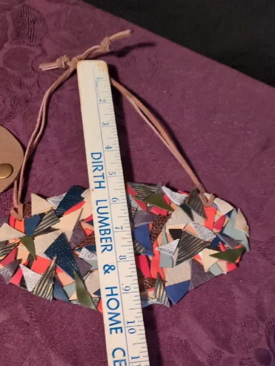 Artisan Handmade Patchwork Leather Necklace and 2 Bracelets Set Multicolored - Picture 8 of 11